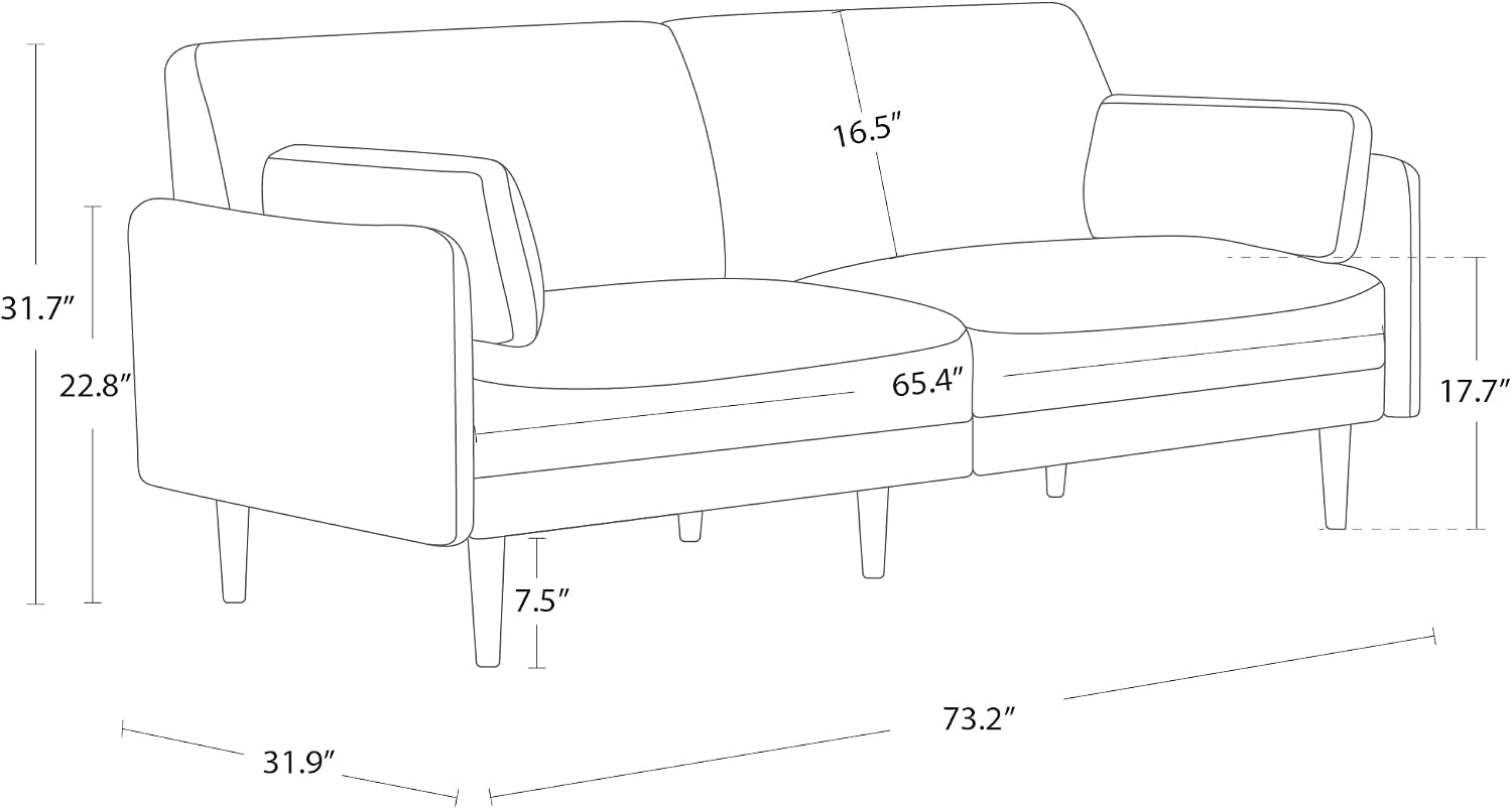 Mid-Century Modern Sofa, Fabric Couch for Living Room with Solid Wood Leg, No-Tools Assembly, 73''W, Ivory - Image 2