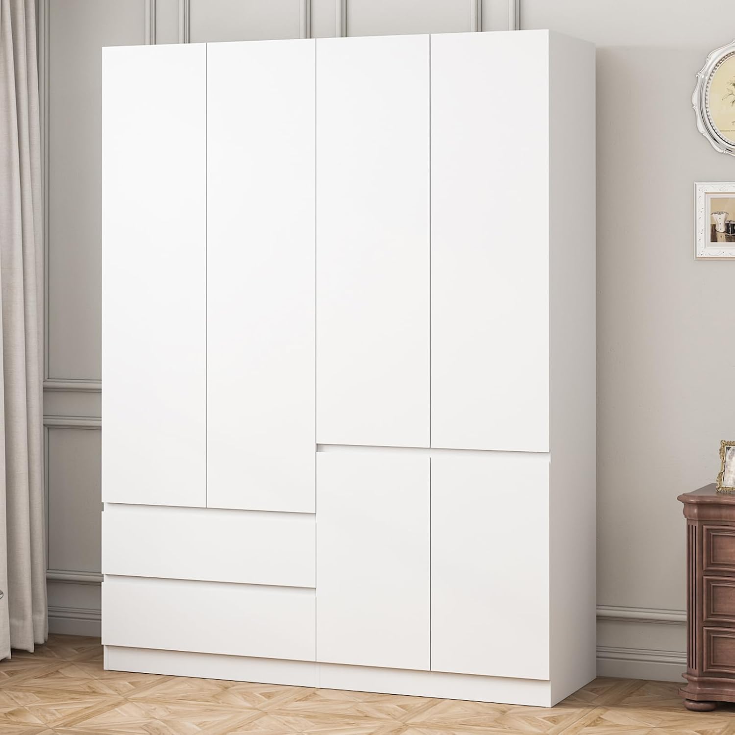78.74" 4-Door Armoire Wardrobe Closet, with Drawers and Shelves,Armoires and Wardrobes with Hanging Rod, Wooden Wardrobe Closet(White) 63" L x 20.39" W x 78.74" H