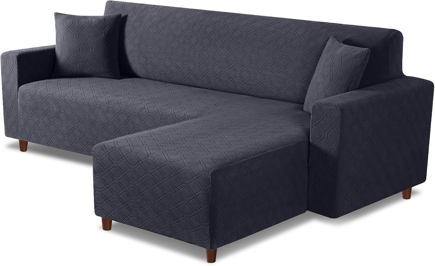 Couch Cover L Shape Washable Sofa Cover 1-Piece L Shape Sofa Slipcover Furniture Protector Stretch Couch Slipcover with 2Pcs Pillowcases(Right Facing L Shape Cover, Charcoal Gray)