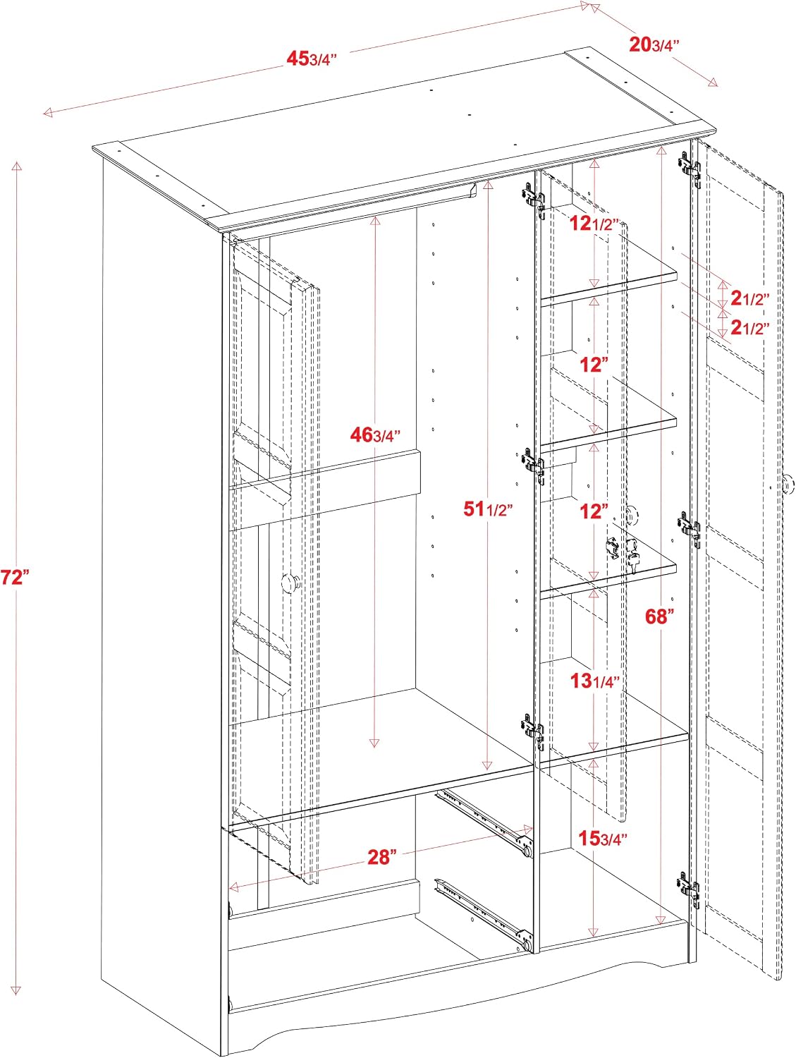100% Solid Wood Grand Wardrobe/Armoire/Closet w/Shelves & Drawers, Mocha, 45.75" w x 72" h x 20.75" d. Renewable Eco-Friendly Wood, Made in Brazil - Image 2