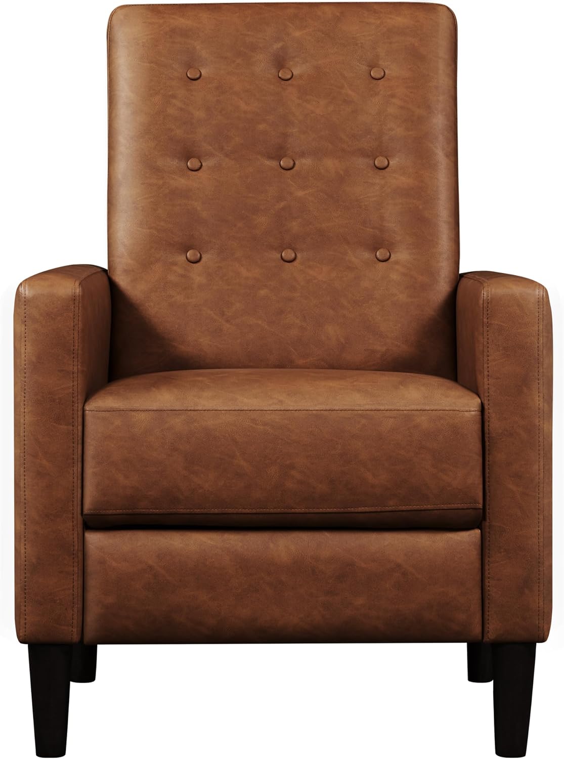 Faux Leather Recliner Sofa Mid-Century Modern Single Reclining Chair Adjustable Back & Footrest Tufted Upholstered Sofa with Pocket Spring Living Room Bedroom Home Theater Brown